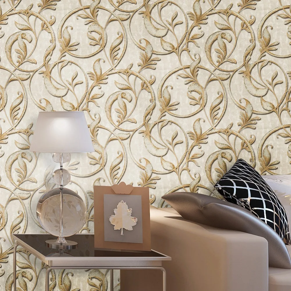 HaokHome Дамасские обои для гостиной спальни рельефная текстура бежевый/золотой для домашнего декора стен