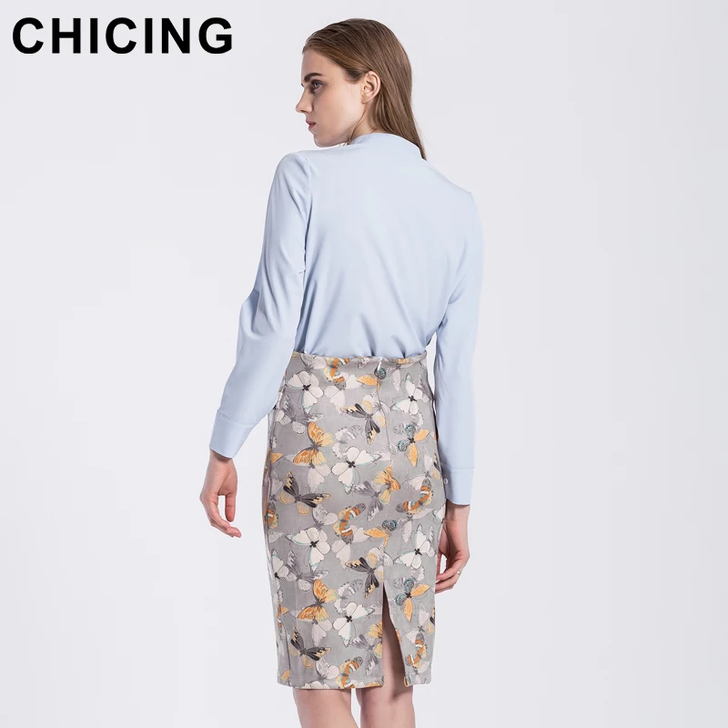 CHICING High Street Women Butterfly Pattern Print Pencil Skirt 2018 Sexy Stretch High Waist Bodycon Midi Skirt Saias A1709087 Skirts