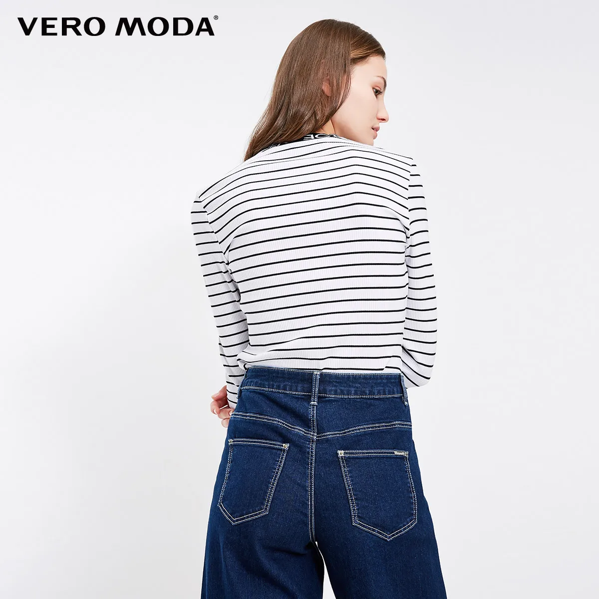 Vero Moda Новая Женская Полосатая футболка с буквенным принтом 3/4 рукавами | 318330511