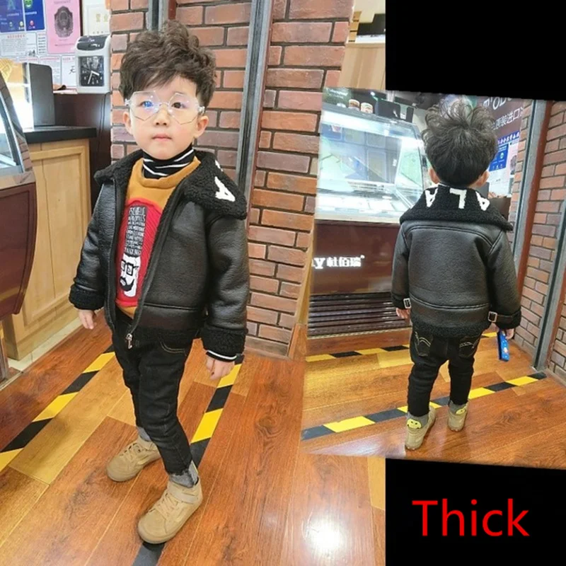

2018 New Autumn&Winter Leather Jacket Baby Girl&Boy Kids Coat Cool Black Jacket Coat Clothing Faux Leather Letter Thick Jacket