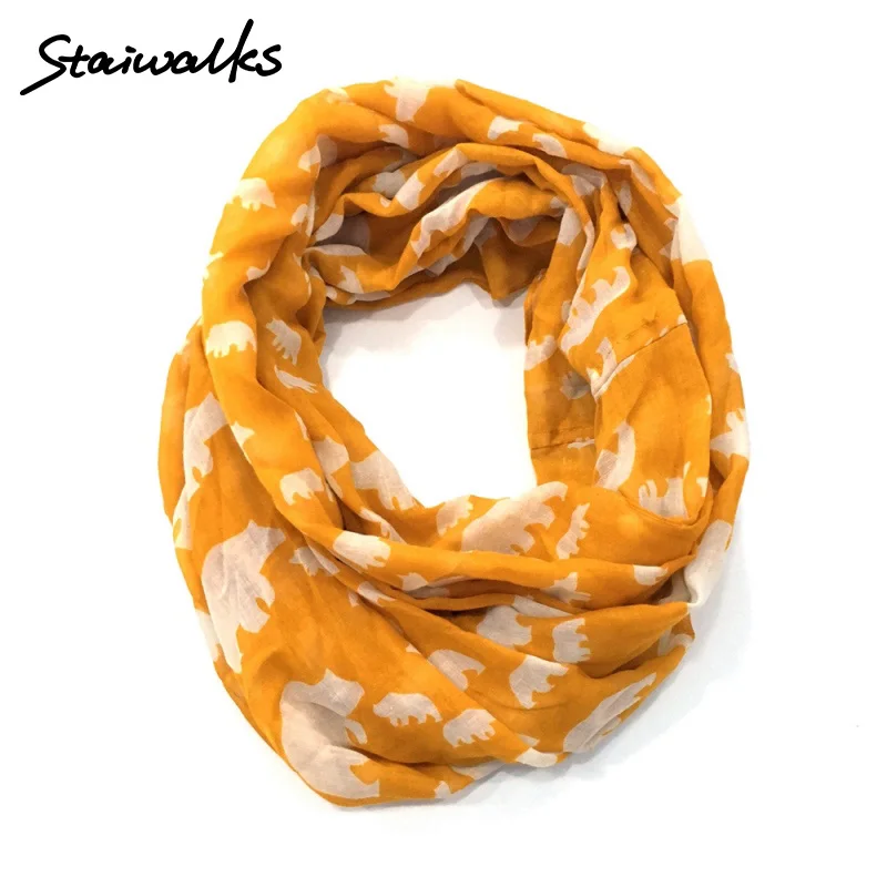 Staiwalks Lovely Animal Infinity Polyester Loop Ring Scarf Bear Print Yellow Free Shipping | Аксессуары для одежды