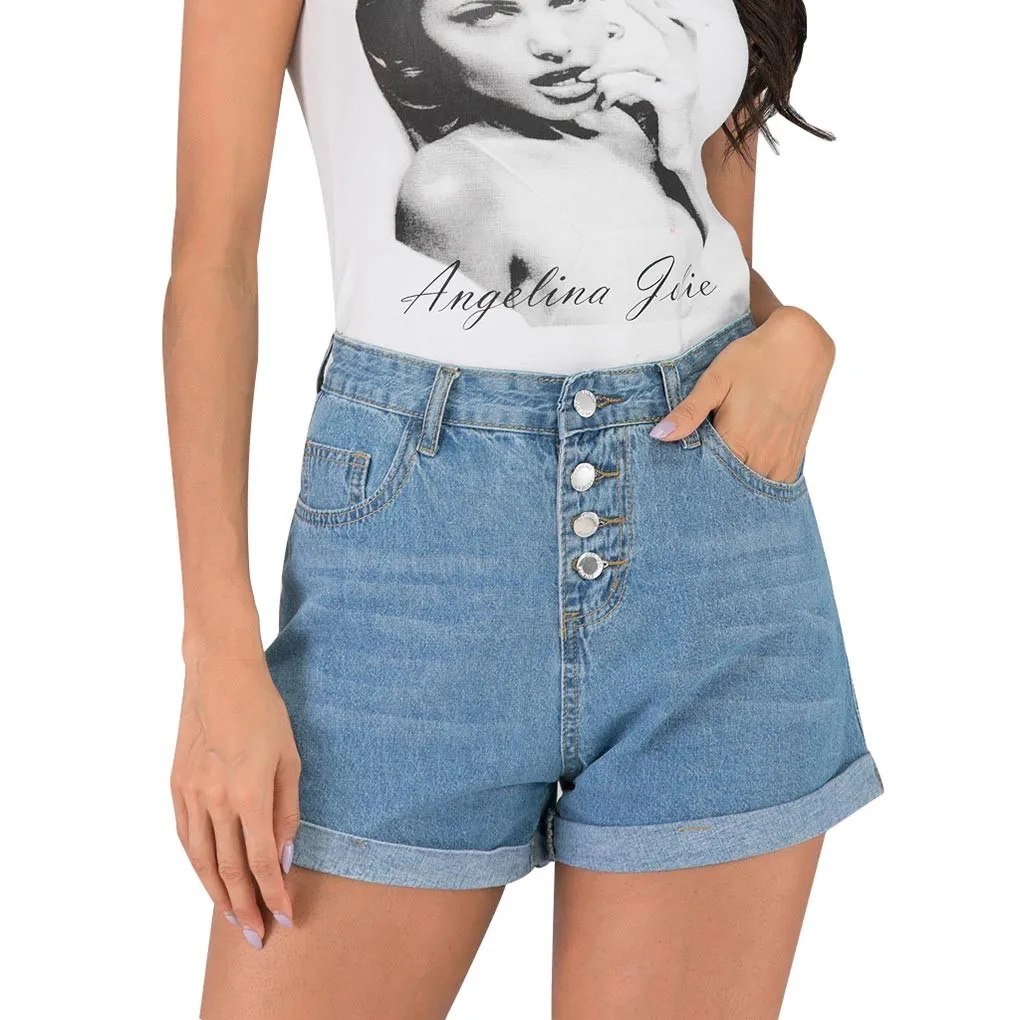 

JAYCOSIN Women Shorts 2019 Summer Fashion Casual Streetwear Mid Waist Solid Jeans Straight Short With Button Pocket April25 P30