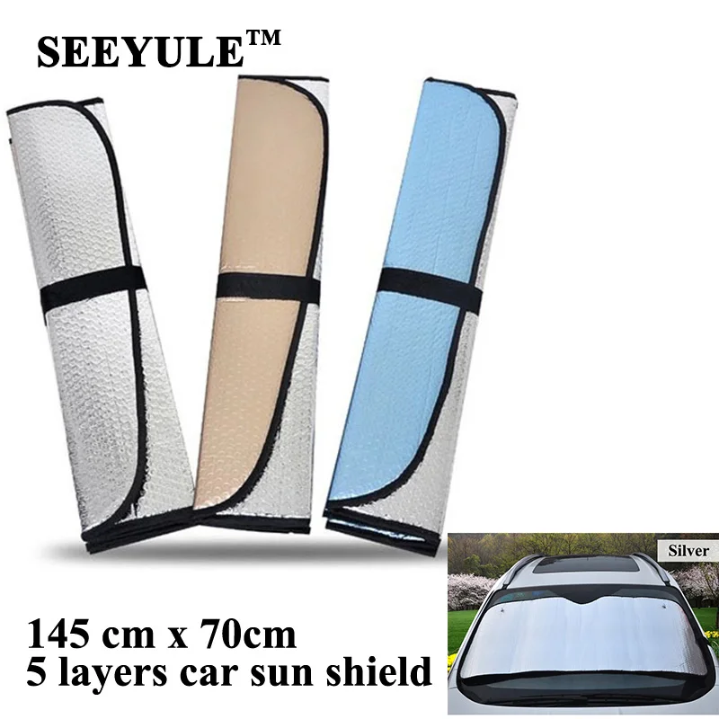 

1pc SEEYULE High Quality Front Car Windshield Sun Visor Shade Shield Foldable Rear Window Environmental Aluminum Foil Film Cover