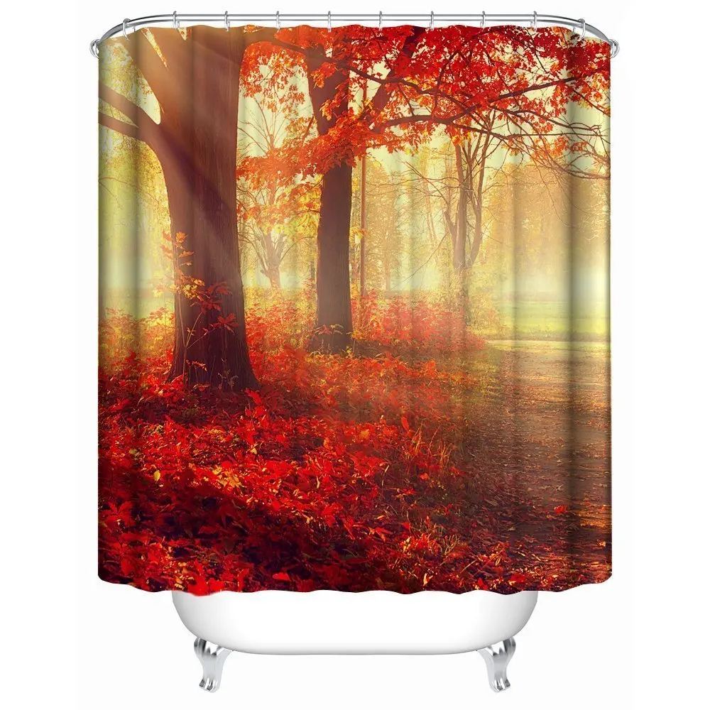Memory Home Customized Waterproof Shower Curtain Autumn Fall Scene
