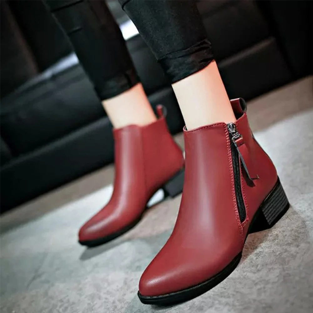 

Wedge Heel Warm Footwear Pointed Toe Middle Synthetic PU Thick Casual Spring Autumn Zipper Women Ankle Boots Solid