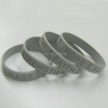 

100pcs Hope Faith Strength Courage Grey Awareness wristband silicone bracelets free shipping by epacket A