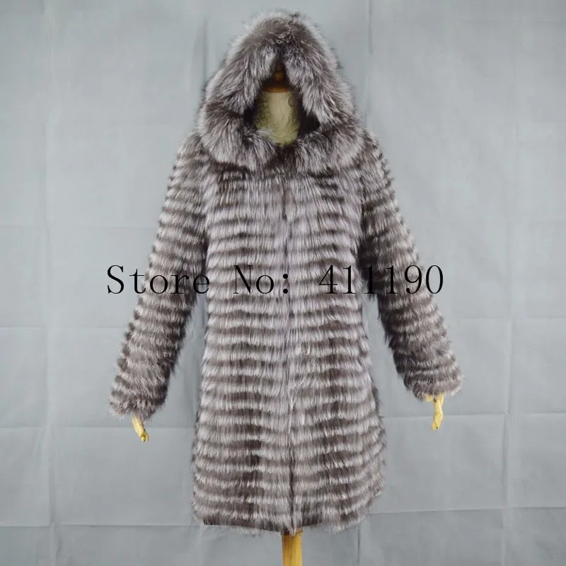 Меховая женская шуба из натурального меха серебристой лисы, женская куртка из натурального меха, зимнее пальто средней длины 80 см с капюшоном для женщин, BF-C0481