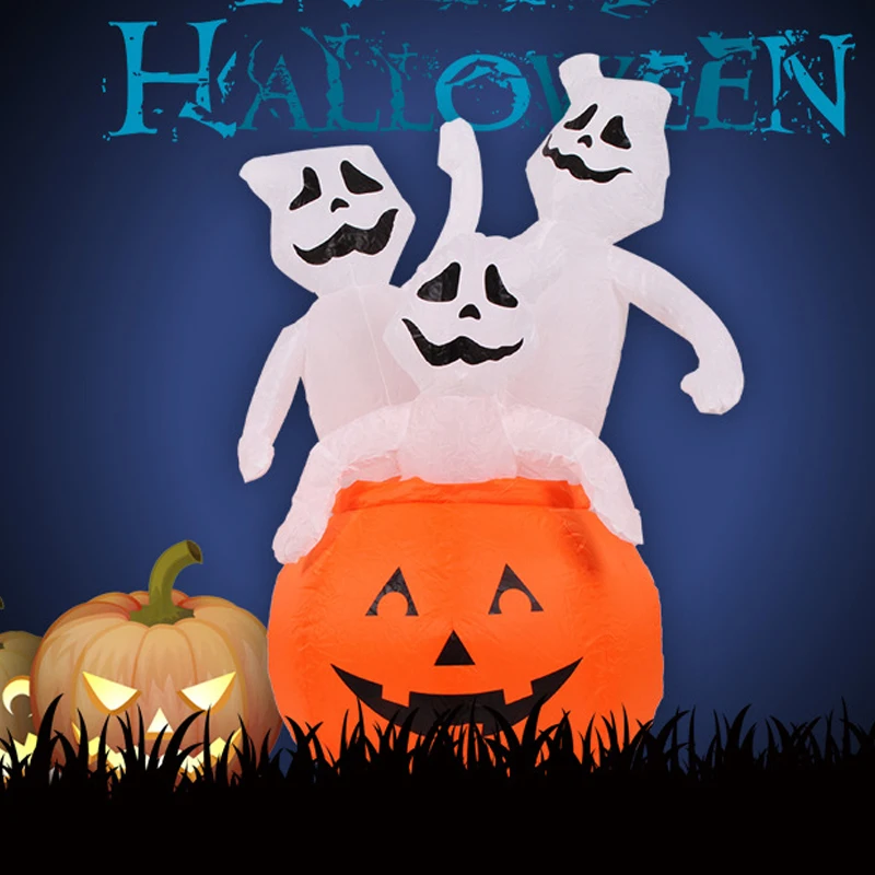 

120CM 4FT Three Ghost in Pumpkin Inflatable Toys LED Lighted Home Yard Outdoor Decoration Christmas Easter Halloween Party Props