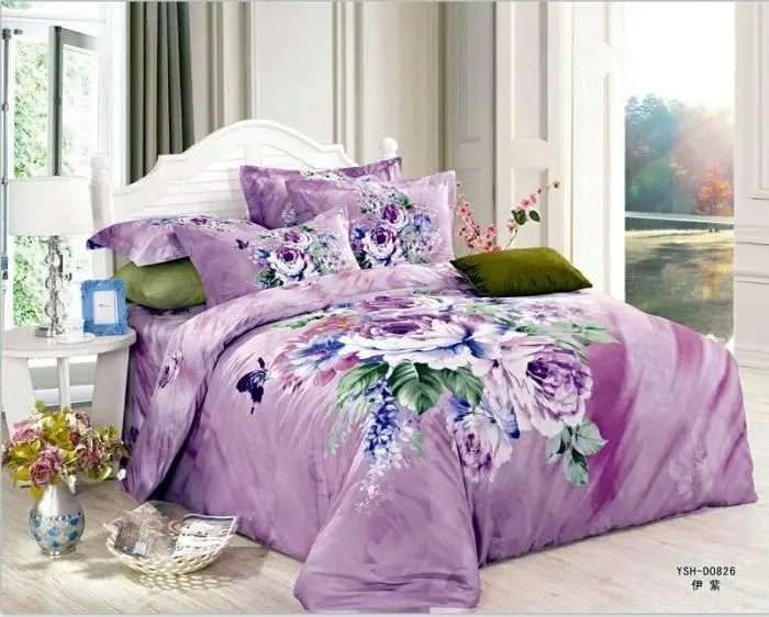 3D Pink Purple lilac floral butterfly bedding set king queen size quilt duvet cover designer bed