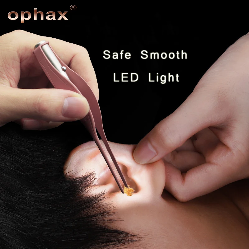 OPHAX Stainless Steel Ear Pick LED Light Forceps Ear Wax Remover