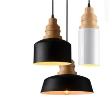 Modern Europe Brief Black/White Iron Wooden Led E27 Pendant Light for Dining Room Restaurant Bar Dia 10/20/27cm 1504