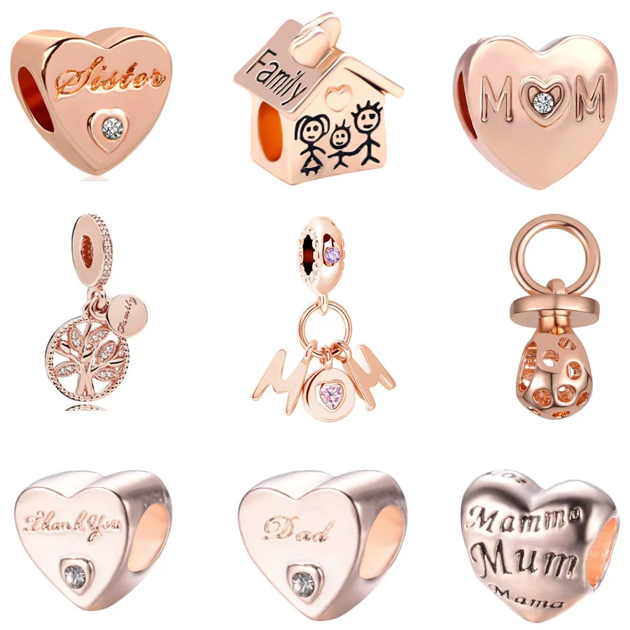 

2018 new free shipping mother's day gift european 1pc rose gold family mom sister dad diy bead fit pandora charm bracelet F027