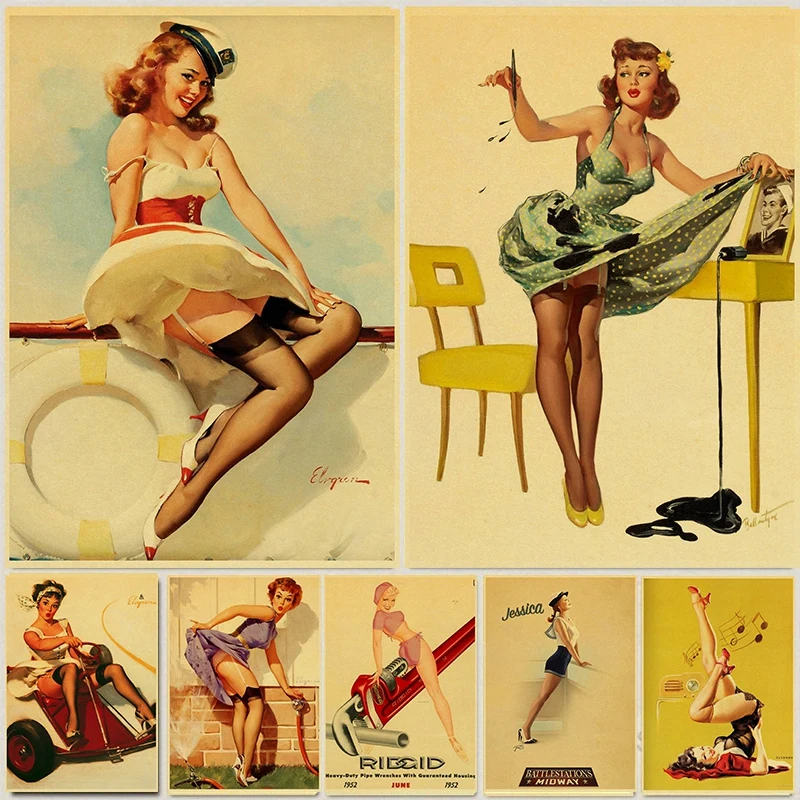 Sexy Lady American Pin Up Poster Retro Art Posters Printed Wall