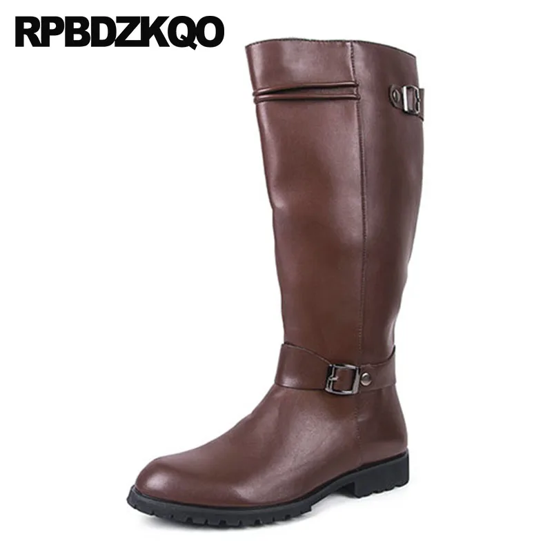 Wholesale  Motorcycle British Style Knee High Zipper Riding Plus Size Mens Leather Tall Boots Waterproof Winte