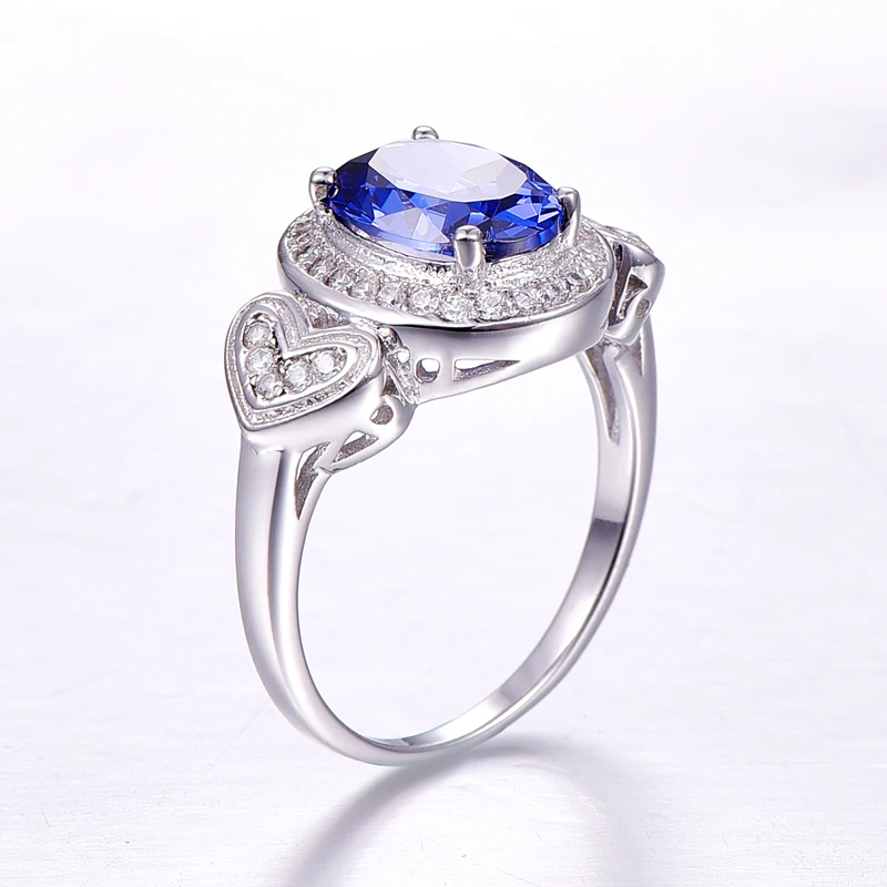 BONLAVIE Bague Femme De Marque De Luxe 4.3ct Sapphire Ring Silver Love Heart Oval Tanzanite Ring 925 Sterling Silver Rings