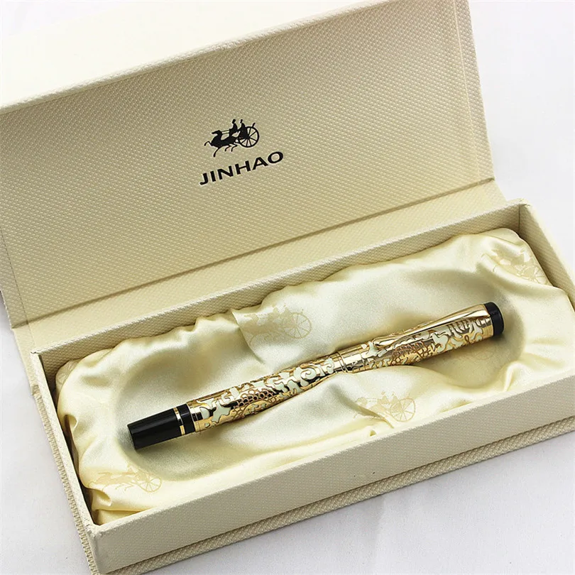 

Jinhao 5000 Vintage Luxurious Rollerball Pen Beautiful Ripple with Dragon , Noble Golden Metal Carving Ink Pens Collection