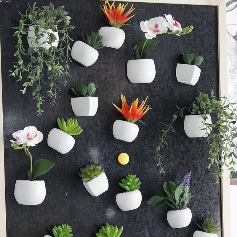 

Hoomall 1pc Fridge Sticker Simulated Bouquet Flower Succulent Plant Fridge Magnet Magnetic Potted Plant For Home Wall Decor