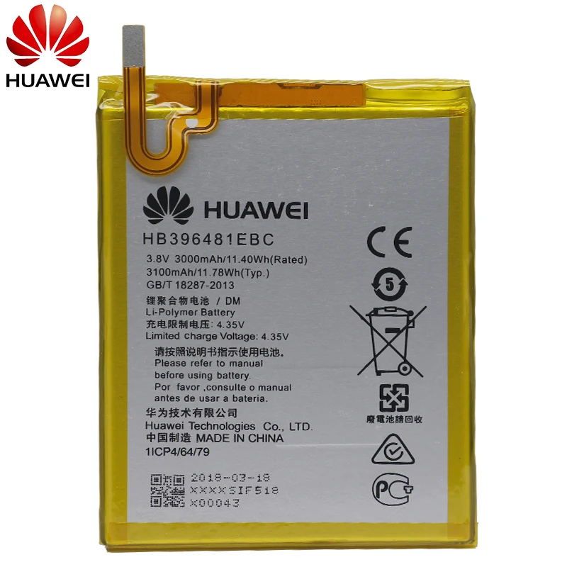 Hua Wei сменный аккумулятор для телефона HB396481EBC для huawei Ascend G7 Plus/G8/G8X/Honor 5A/5X/Maimang 4 3000 мАч