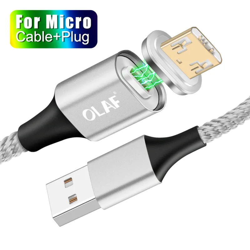 OLAF 3A светодиодный магнитный usb кабель для зарядки Micro для Xiaomi huawei Micro USB кабель для быстрой зарядки для samsung кабель для передачи данных Microusb - Цвет: A1 Silver Micro Cabl