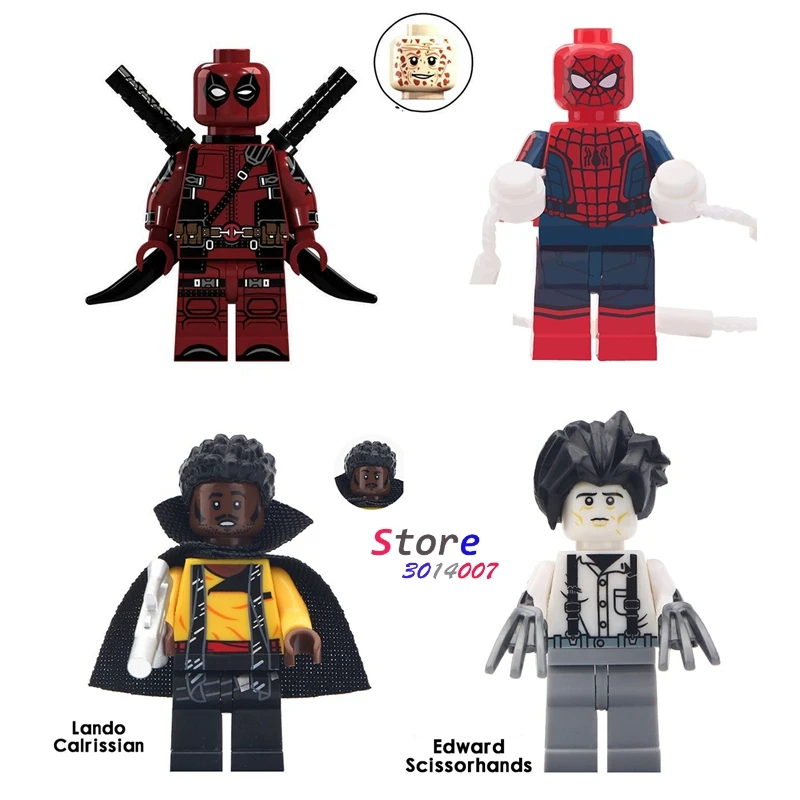 

Single star wars Movie Lando Cairissian Edward Scissorhands Spider Man Deadpool Figure model building block toys for children