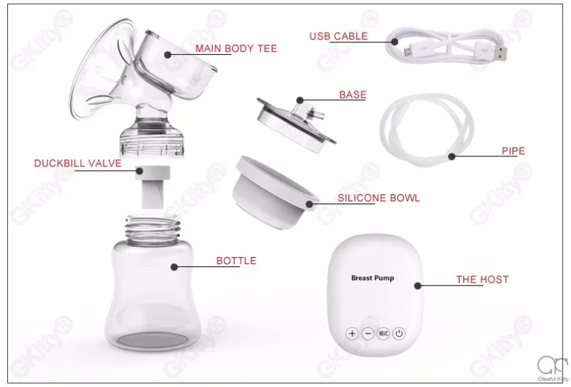 best electric pump Gleeful kitty breast pumps Intelligent Powerful Suction Natural frequency conversion USB electric breast pump with bottle intelligent rh228 automatic double breast pump