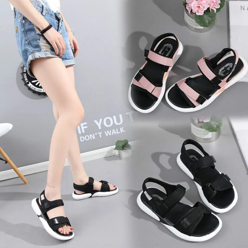 

JINBEILEE Sports Sandals Female Students Casual Magic Stickers Muffin Thick-soled Breathable Non-slip Beach Shoes