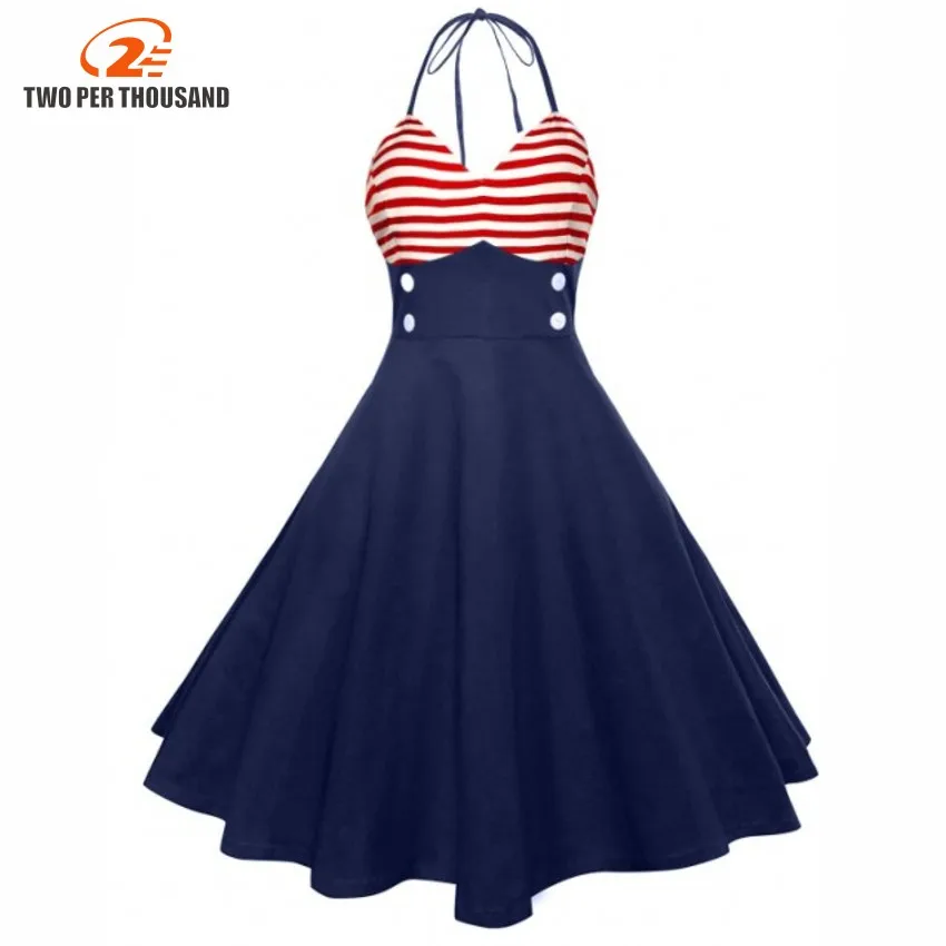 

Vintage 50s 1950s Red Striped Elegant Dress Button Sleeveless Party Dresses A Line Rockabilly Retro Robe Pin Up Vestido New