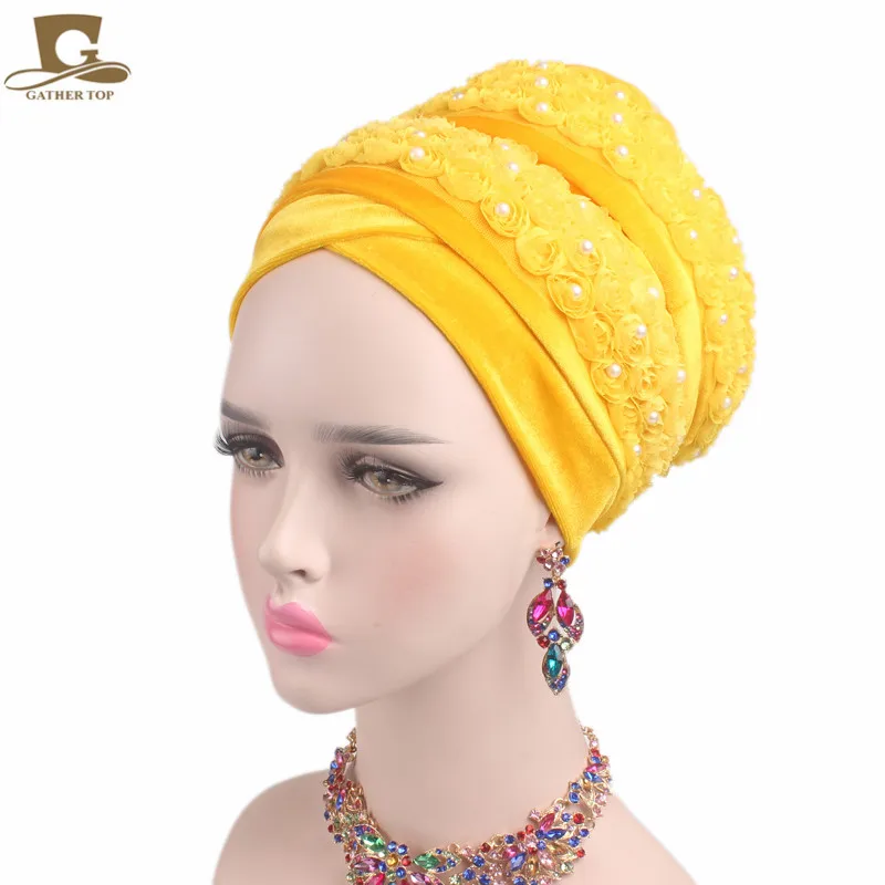 Womens Luxury Scarf With Pin Beaded Muslim Velvet Long Head Band Turban Hijab 