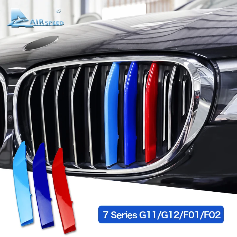 

AIRSPEED Car Front Grille Sport Strips Cover Stickers for BMW 7 Series F01 F02 G11 G12 M Power Accessories Motorsport Decoration