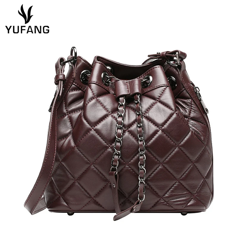 

YUFANG 100% Sheepskin Women Handbags Genuine Leather Shoulder Messenger Bag For Female Vintage Color Bucket Design Womens Bag