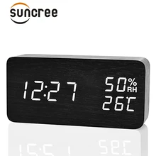 Suncree ไม้นาฬิกาปลุก LED,Despertador อุณหภูมิความชื้นอิเล็กทรอนิกส์เดสก์ท็อปดิจิตอลนาฬิกา(China)