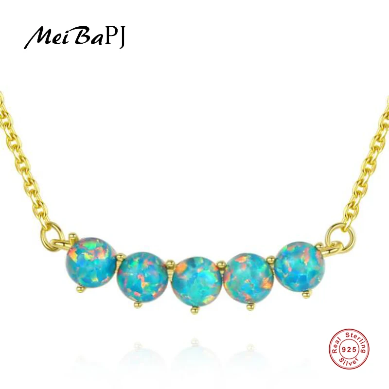 

[MeiBaPJ]Real S925 Solid Silver Opal Stone Simple Pendant Necklace for Women Charm Fine Party Jewelry SY