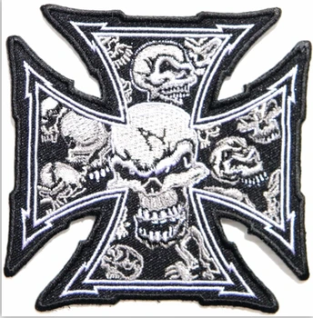 

Embroidery Patches Motorcycle Racing Rider Biker Iron on 10*10cm Skull Cross