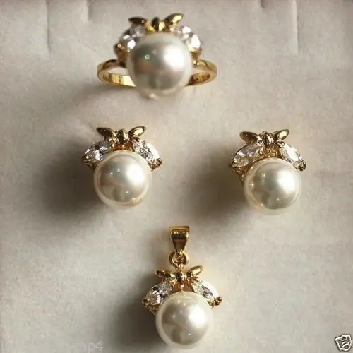

huij 003693 Jewelry Fashion white shell pendants earrings rings sets