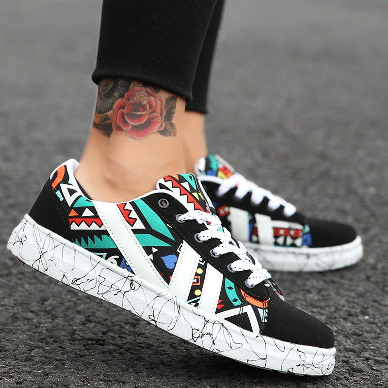 

2019 Summer Men Sneakers White Casual Shoes Lovers Printing Fashion Flat Ladies Vulcanized Shoes Zapatos De Mujer