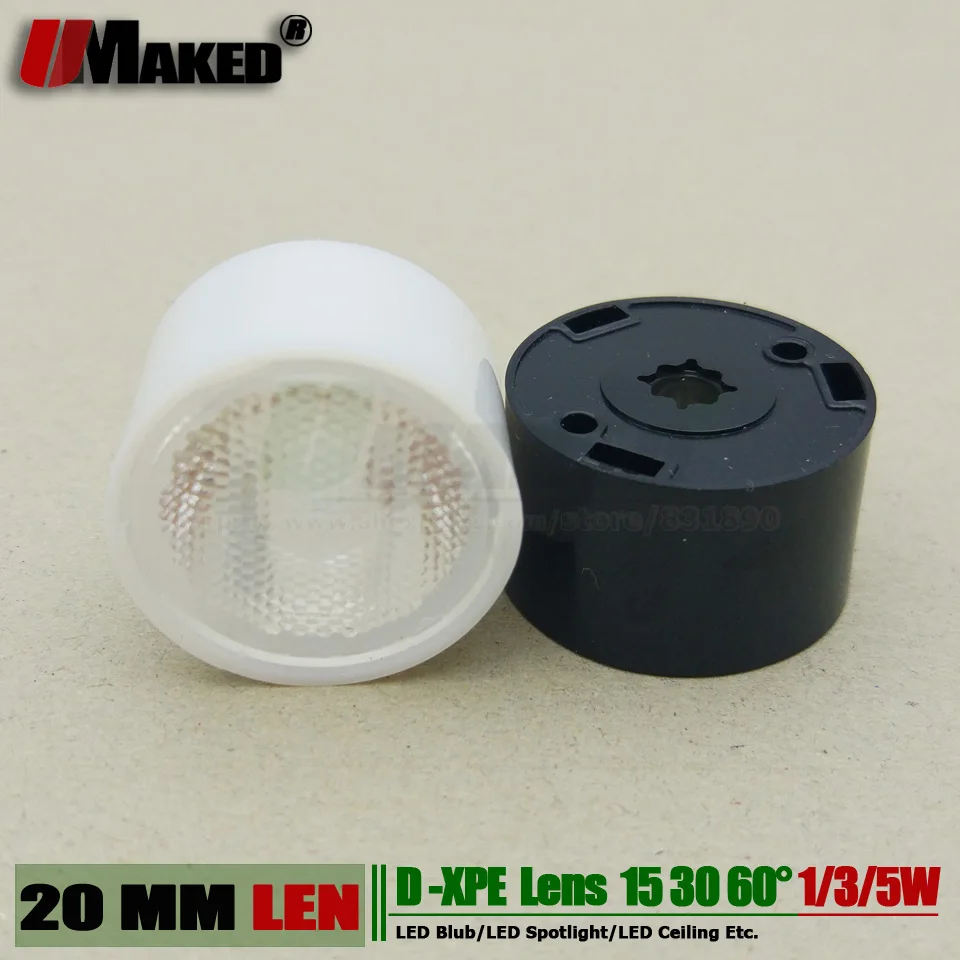 

UMAKED 20MM XPE LED Lens 3W 5W 10W XPL XTE light len Angle 15 30 60 PMMA Bead face with Bracket holder For led torch flashlight