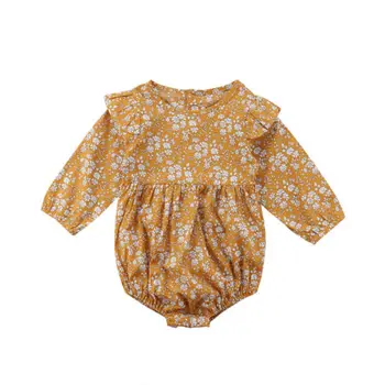 

Newborn Baby Girls Floral Bodysuits Kids Girls Ruffles Bodysuit Jumpsuit Spring Autumn Baby Girls Clothes Yellow 6M-3T