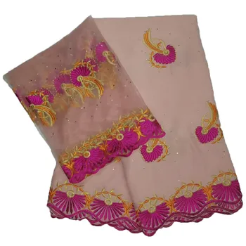 

2018 Popular African embroidered Bazin riche getzner tulle lace fabric African fabric Bazin riche fabric with stone JJ50-2