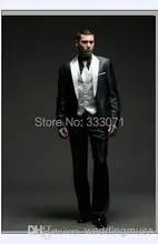 Custom Made Groom Tuxedos Best man Black withe Silver lapel Groomsman Men Wedding Party Suits Bridegroom(Jacket+Pants+vest +tie)