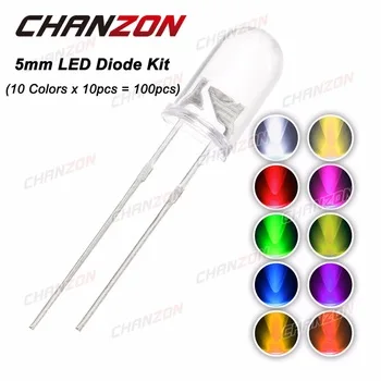 CHANZON 100pcs (10 colors x 10pcs) 5mm LED Diode 5 mm 3V Assorted Kit Warm White Green Red Blue UV DIY Light Emitting Diode 20mA