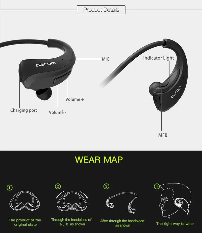 DACOM G06 водонепроницаемые беспроводные наушники Bluetooth наушники 3D стерео аудио гарнитура с микрофоном для бега Спортивная гарнитура