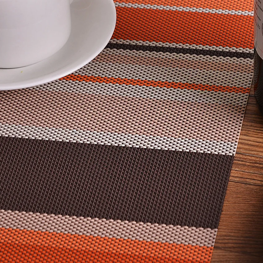  PVC Placemat Striped Slip-resistant Waterproof Table Mat Kitchen Dining Table Disc Pads Bowl Coaste