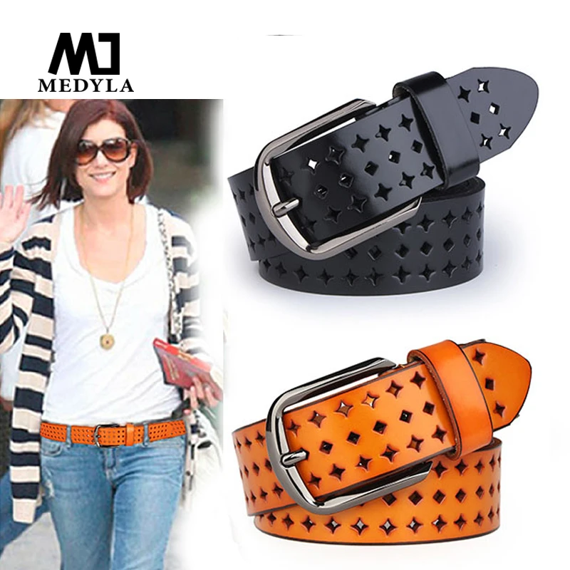 

MEDYLA Adult Belts Free Shipping Hot Sale Hk Cutout Strap Female Genuine Leather Cowhide Belt Elastic Hollow Out belts