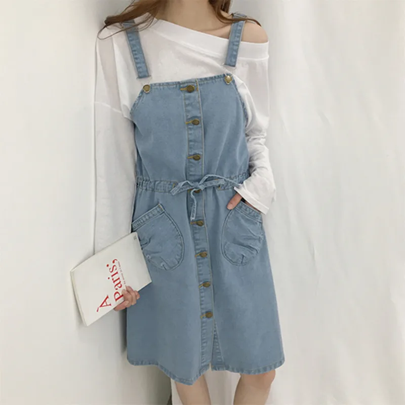 Koop MISSFEBPLUM Denim Overalls Jurk Vrouwen Casual Zonnejurk Spaghettibandjes Jarretel Mouwloze 2018 Zomer Lente Jeans Jurk