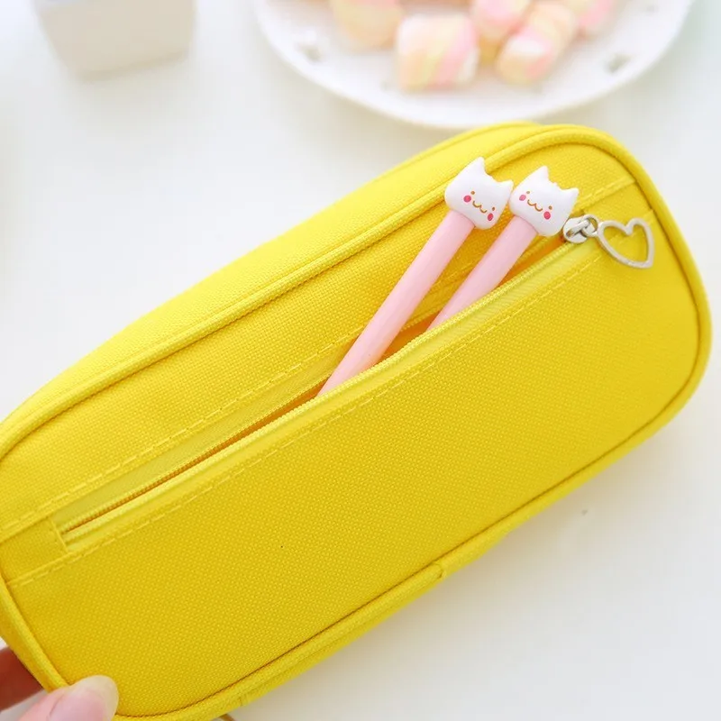 Cute Macaron Colors Big Canvas Pencil Case For Girls Kawaii Pencil Box Pen Case School Supplies Stationery