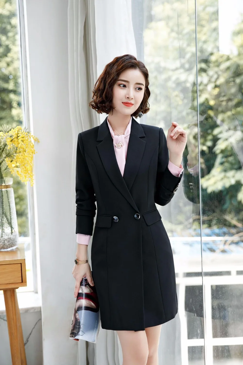 Женский Тренч, большие размеры, повседневный Длинный блейзер, черный, красный, синий, Офисная Женская рабочая куртка с длинным рукавом, корейский Костюм для женщин, 3XL 4XL