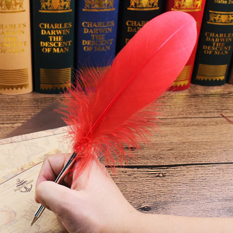 

Colorful Elegant Feather Ballpoint Pen for Wedding Gift Student Gits Kawaii Roller Ball Pen with 1PCS Colored Pencil for Free