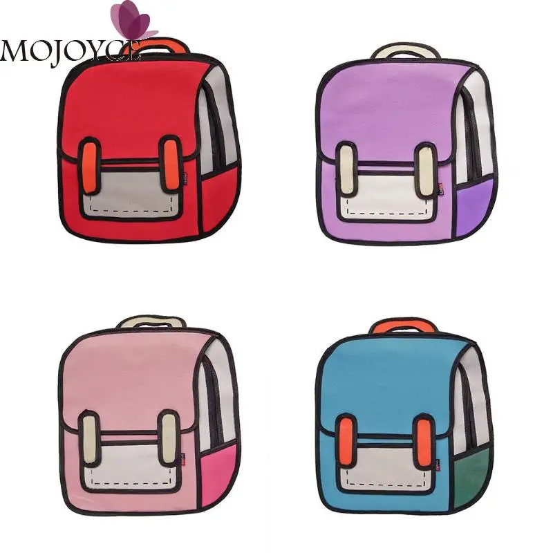 Fashion Creative Women 2D Drawing Backpack 3D Jump Style Cartoon School Bag