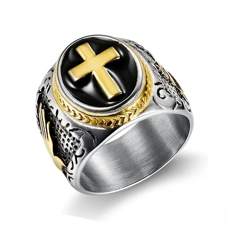 Горячая Распродажа, мужское кольцо из нержавеющей стали 316L цвета: розовое золото, серебро, христианский крест, рука Божия