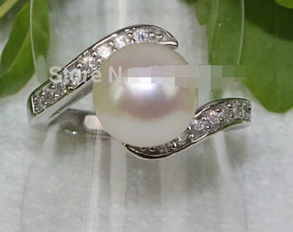 

Hot sell Real natural Akoya white cultured pearl ring 7-9 >Bridal jewelry free shipping